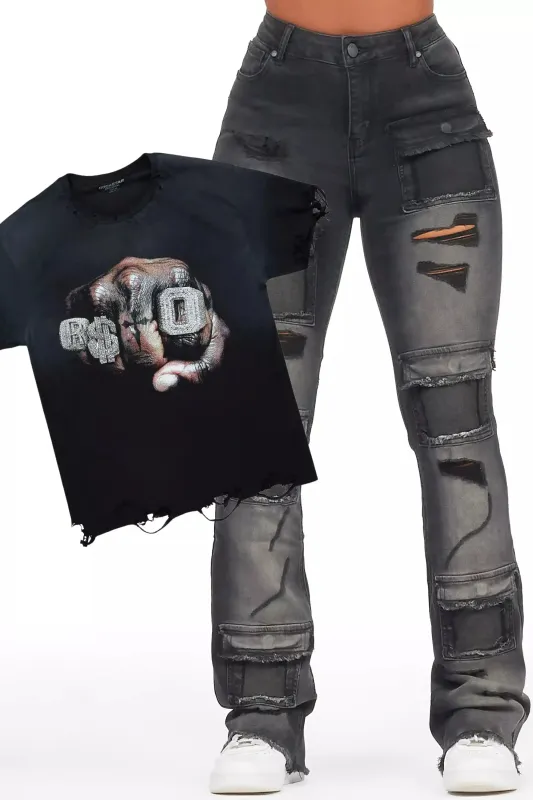 Aleeana Black Tee & Mashawi Black Jean Set sold by Rockstar Original