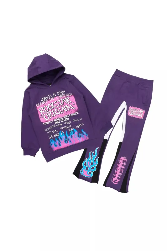 Girls Bridgette Purple/Pink Hoodie Stacked Flare Track Set sold by Rockstar Original