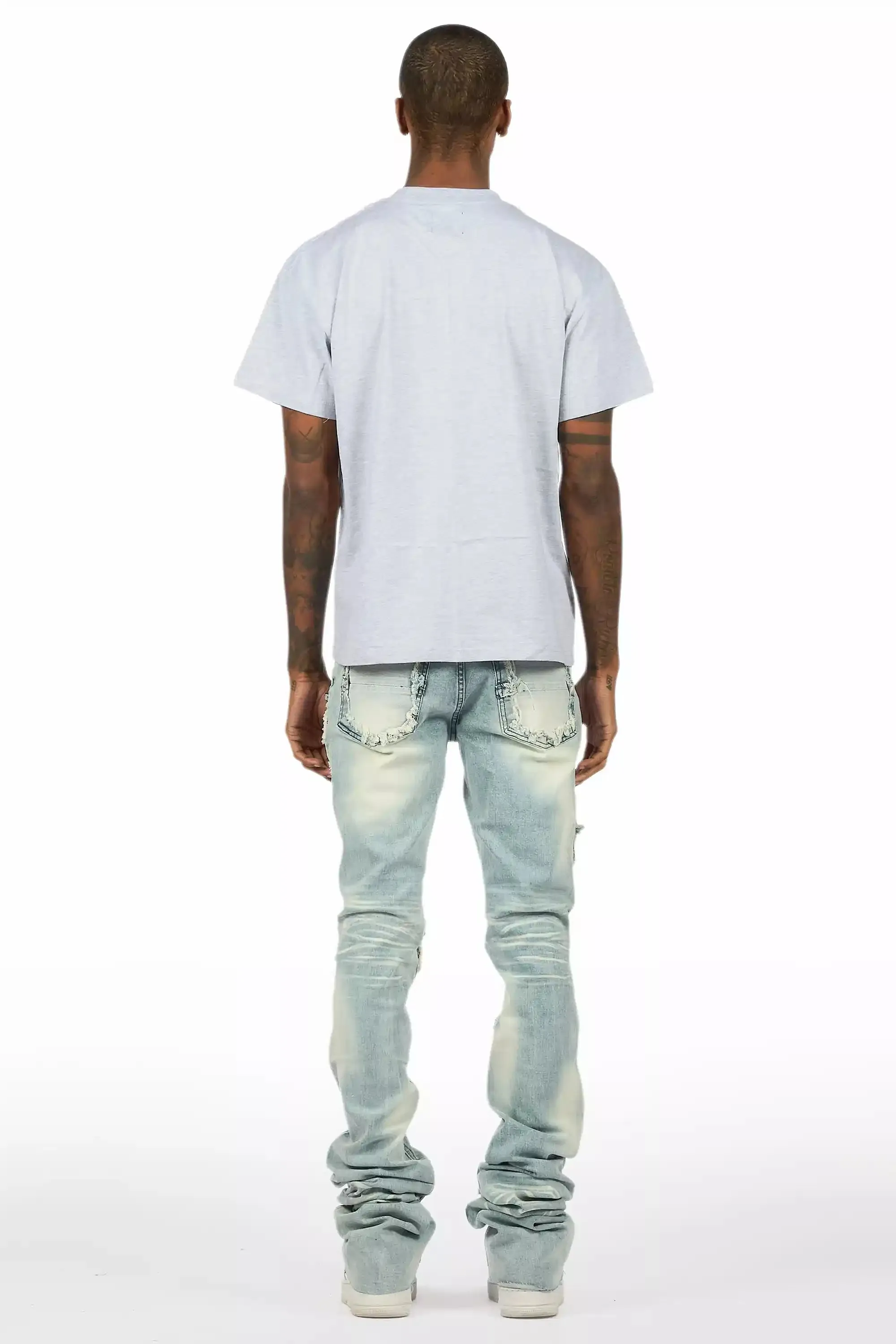 Yooz Heather Grey/Blue Oversized T-Shirt/Super Stacked Flare Jean Bundle sold by Rockstar Original product image thumbnail 5