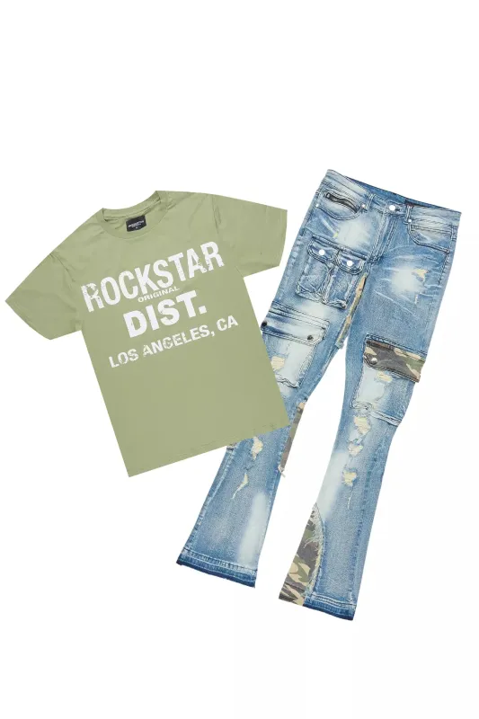 Lake Green T-Shirt/Stacked Flare Jean Bundle sold by Rockstar Original