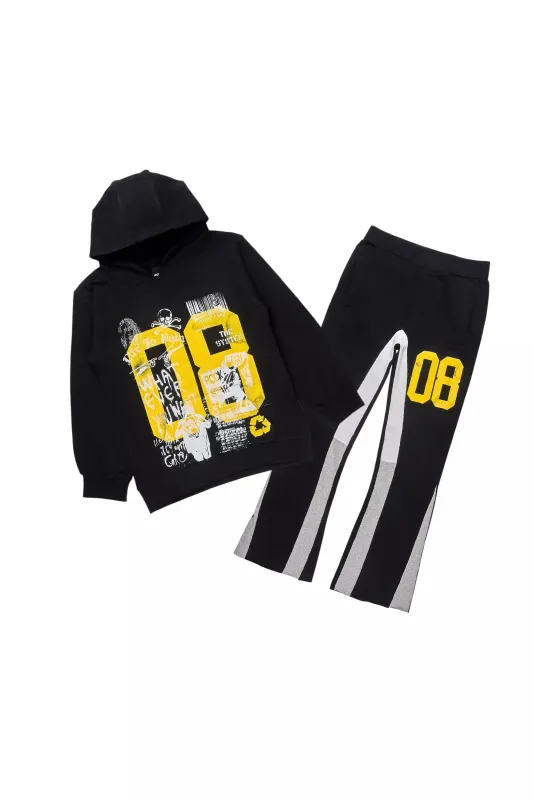 Boys Beau Black/Yellow Hoodie Stacked Flare Track Set sold by Rockstar Original