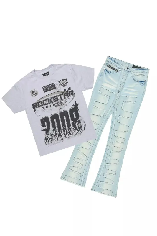 Amos Heather Grey Graphic T-Shirt/Stacked Flare Jean Bundle sold by Rockstar Original
