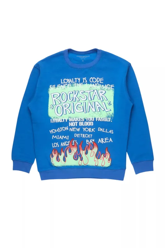Boys Beno Royal Blue/Green Graphic Crewneck sold by Rockstar Original