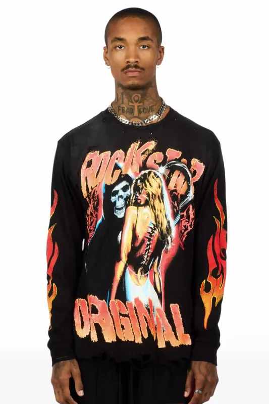 Zo Black/Orange Long Sleeve Graphic T-Shirt sold by Rockstar Original