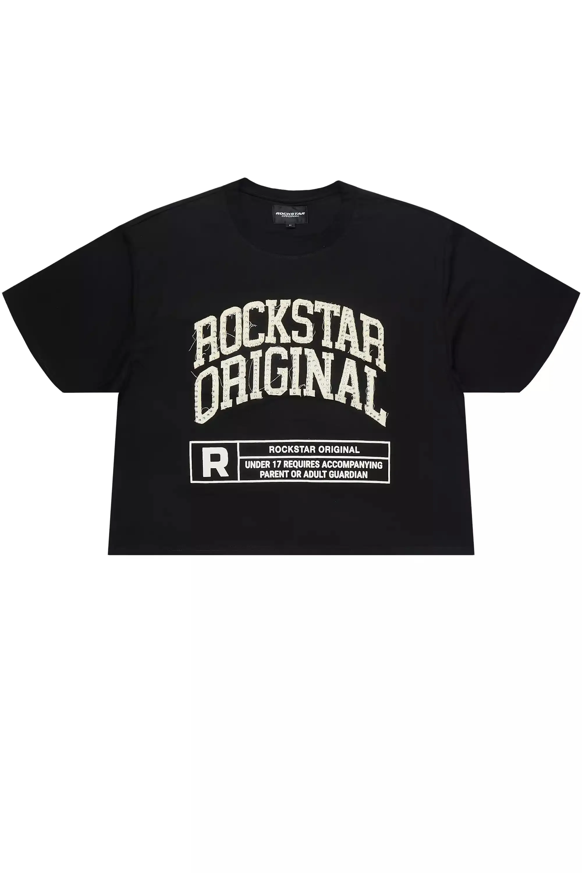 Tracy Black Rhinestone Boxy Crop T-Shirt sold by Rockstar Original
