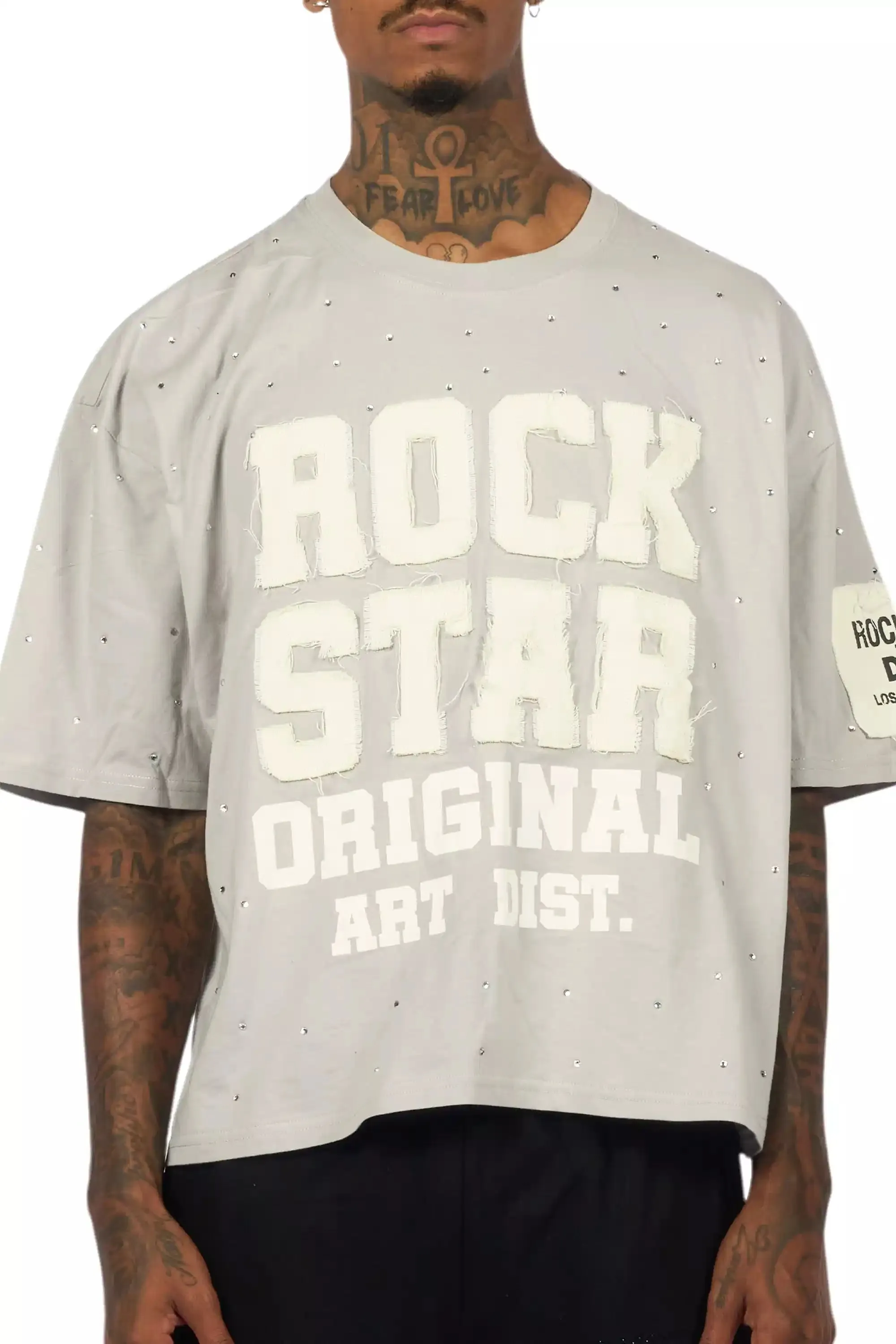 Yulian Grey Boxy Crop Rhinestone T-Shirt sold by Rockstar Original product image thumbnail 5