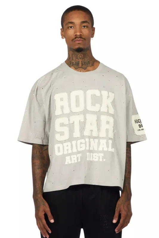 Yulian Grey Boxy Crop Rhinestone T-Shirt sold by Rockstar Original