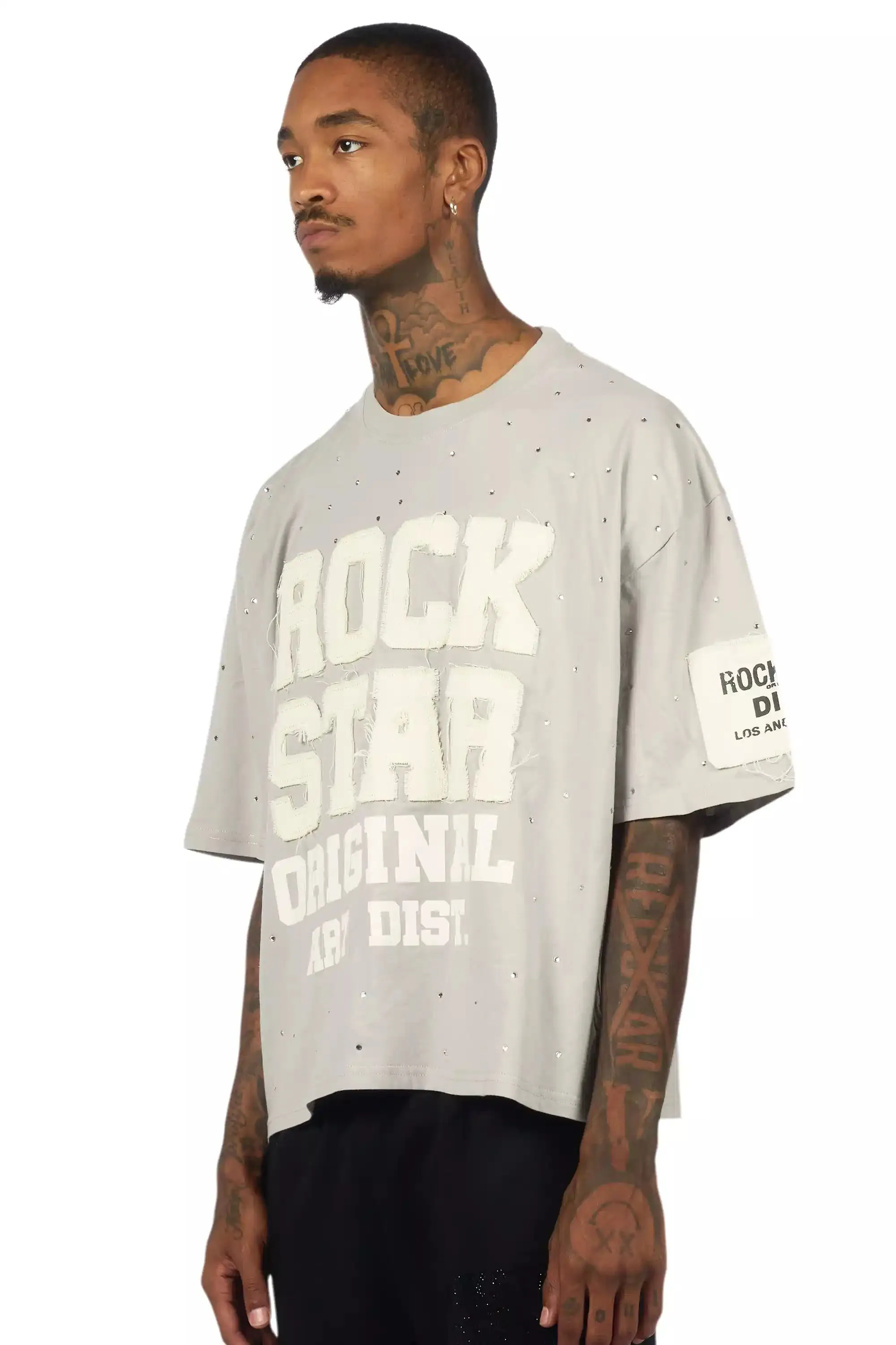 Yulian Grey Boxy Crop Rhinestone T-Shirt sold by Rockstar Original product image thumbnail 4