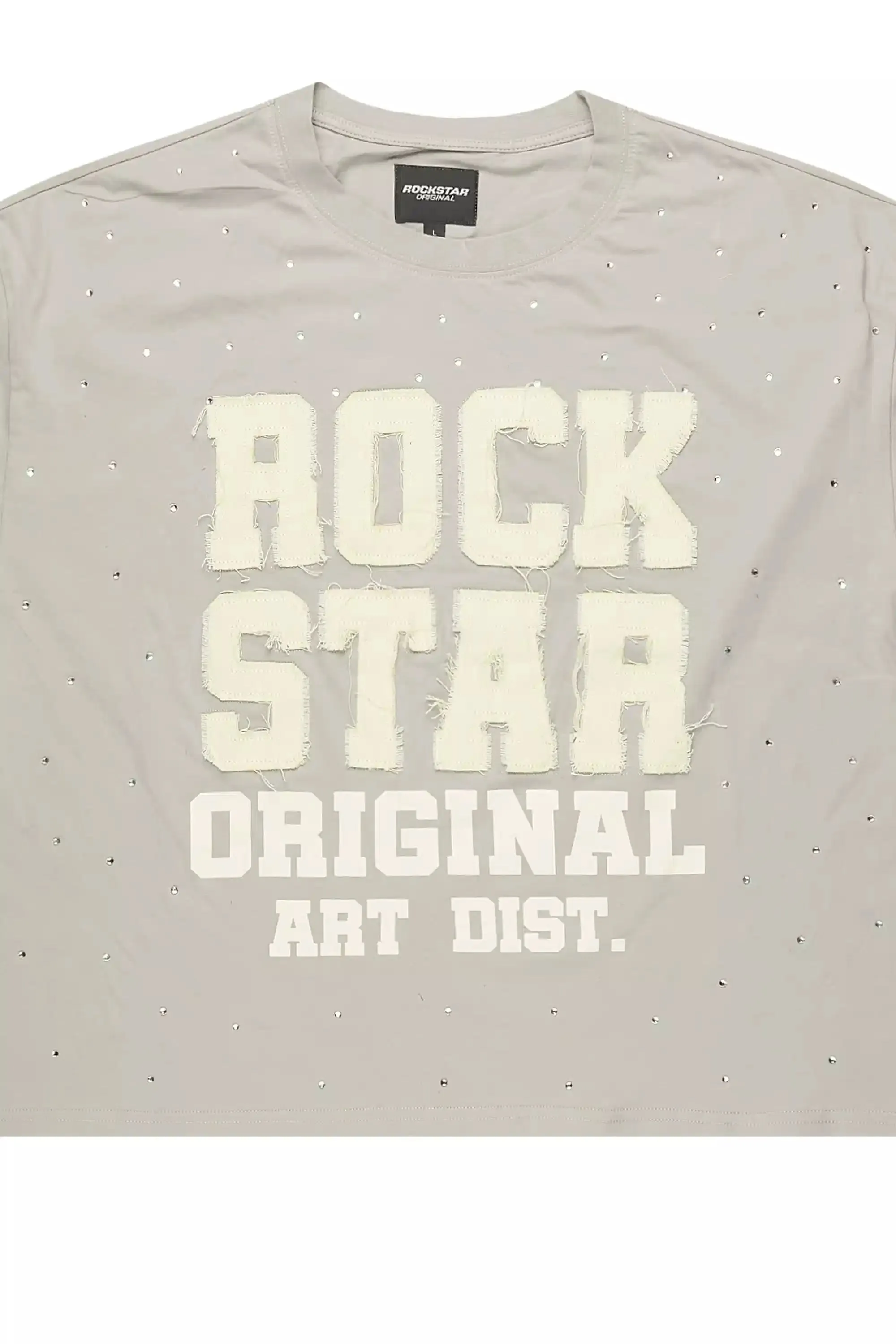 Yulian Grey Boxy Crop Rhinestone T-Shirt sold by Rockstar Original product image thumbnail 2