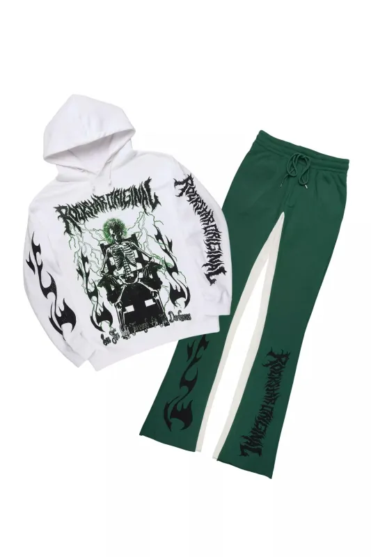 Deathrow White/Green Hoodie/Stacked Track Set sold by Rockstar Original