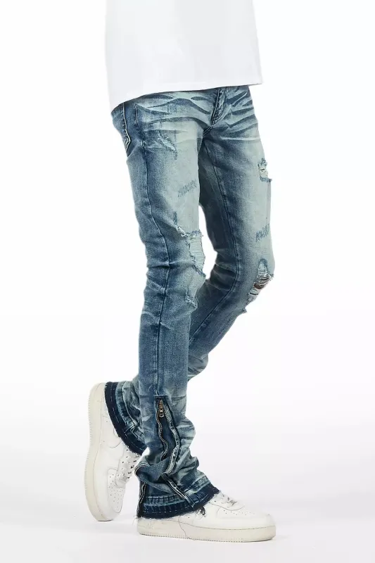Jaymes Dark Blue Stacked Flare Jean sold by Rockstar Original