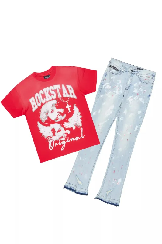 Deiter Red Oversized T-Shirt/Stacked Flare Jean Set sold by Rockstar Original