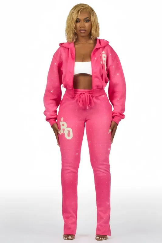 Tyona Pink Rhinestone Stacked Flare Track Set sold by Rockstar Original
