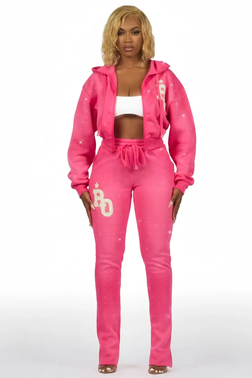 Tyona Pink Rhinestone Stacked Flare Track Set sold by Rockstar Original