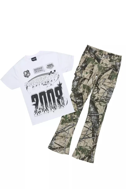 Amos White Camo T-Shirt/Stacked Flare Jean Bundle sold by Rockstar Original