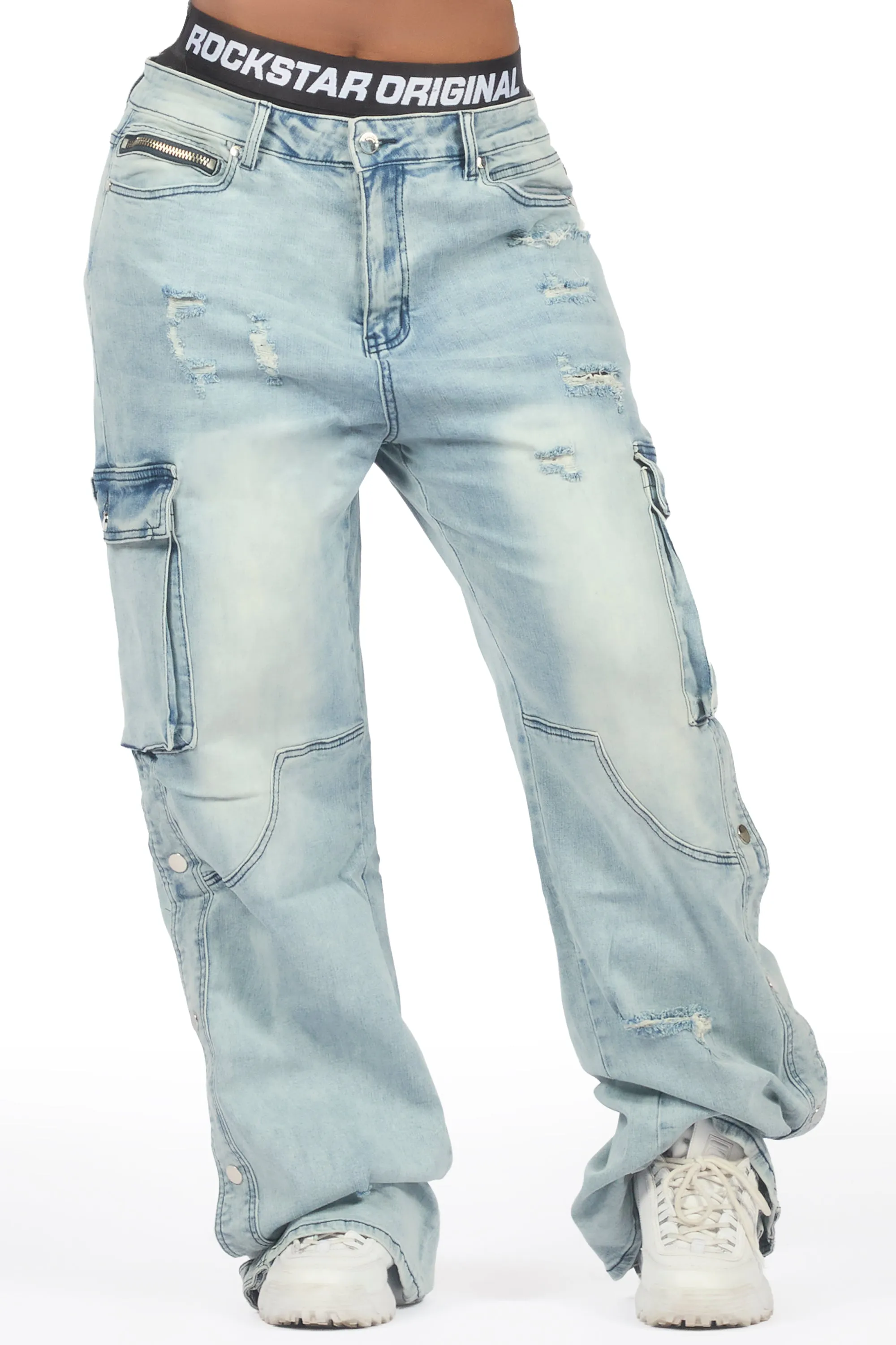 Sharita Light Wash Baggy Fit Snap Jean sold by Rockstar Original