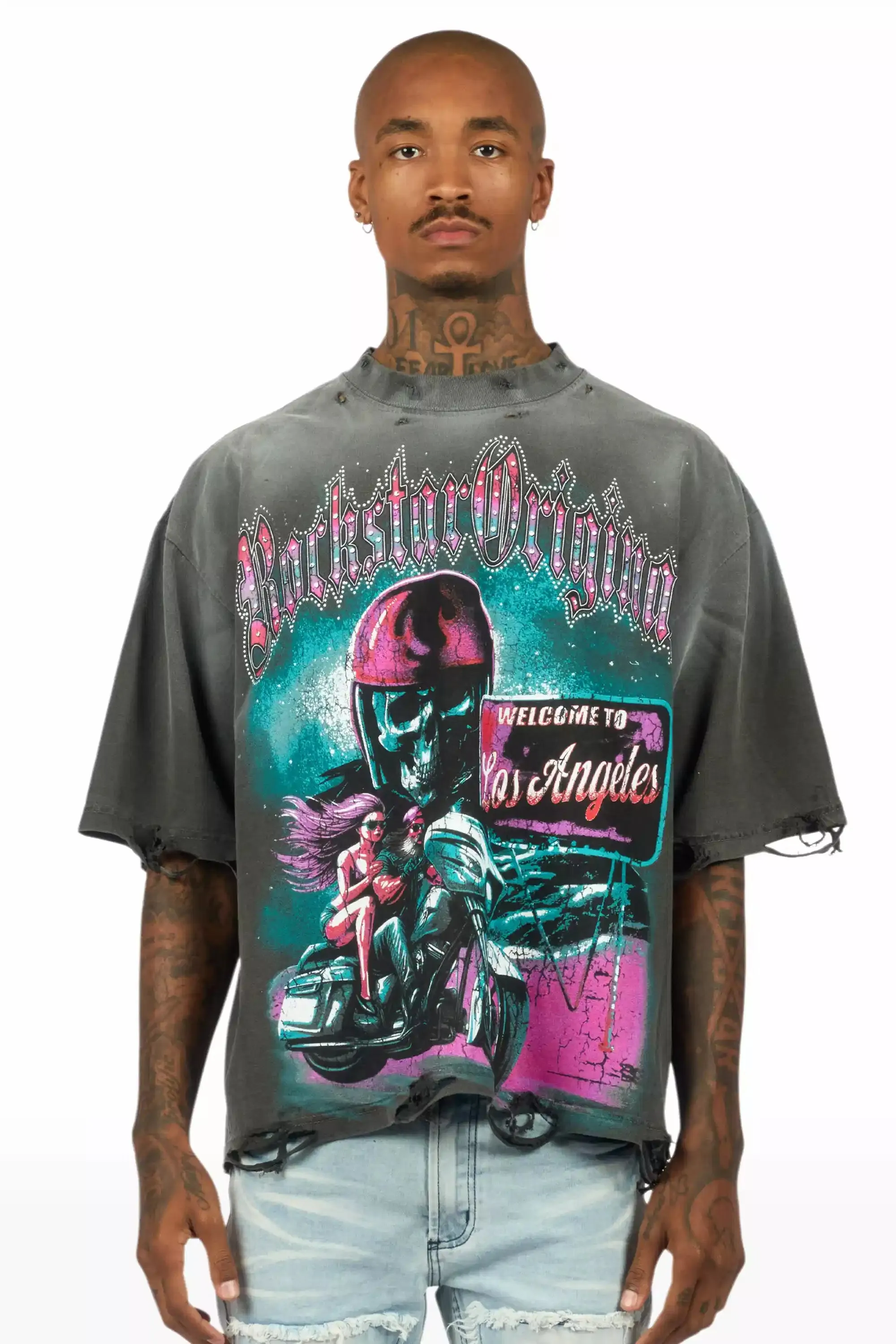 Reece Charcoal/Multi Oversized Graphic T-Shirt sold by Rockstar Original