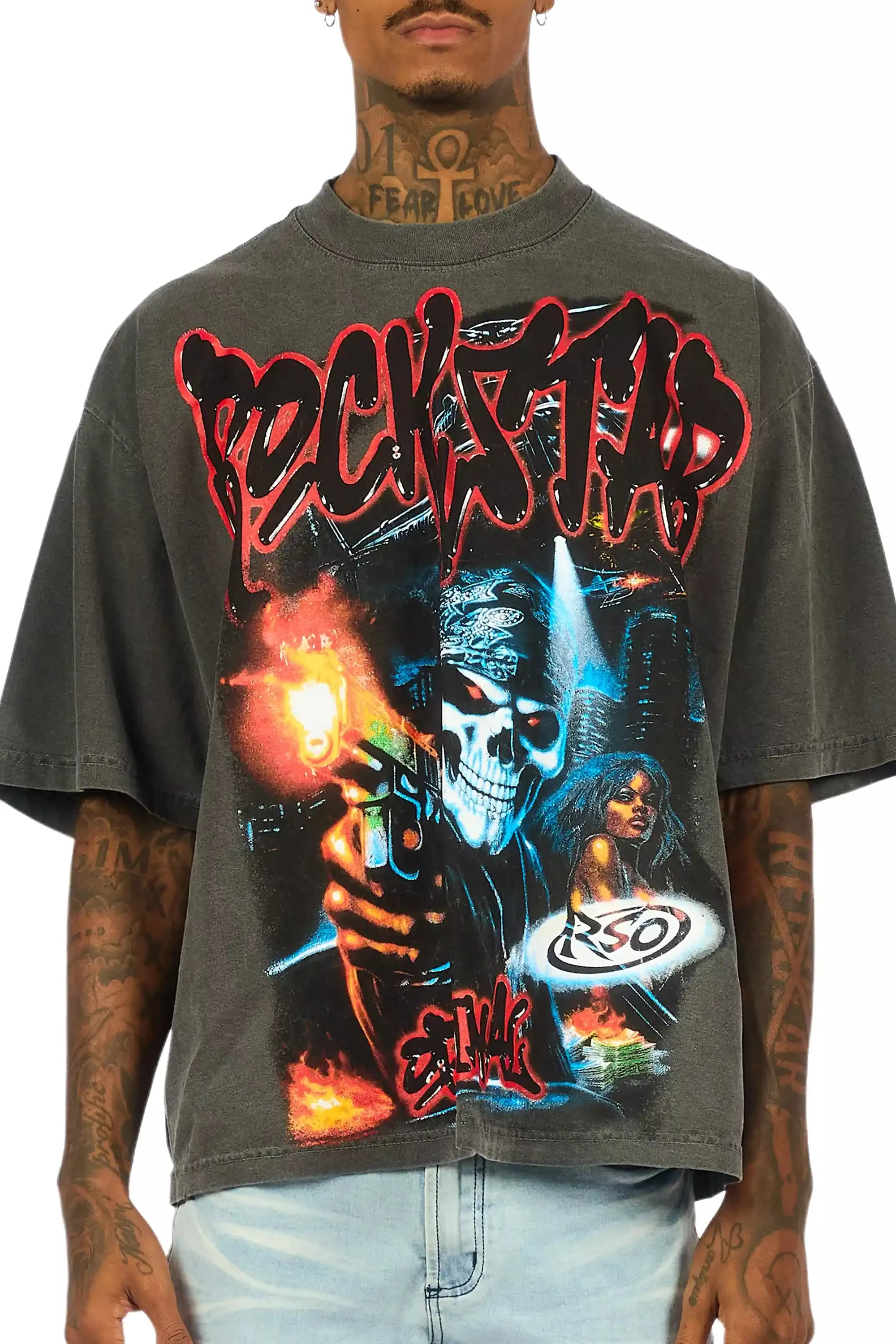 Arvyn Charcoal/Multi Oversized Graphic T-Shirt sold by Rockstar Original product image thumbnail 5