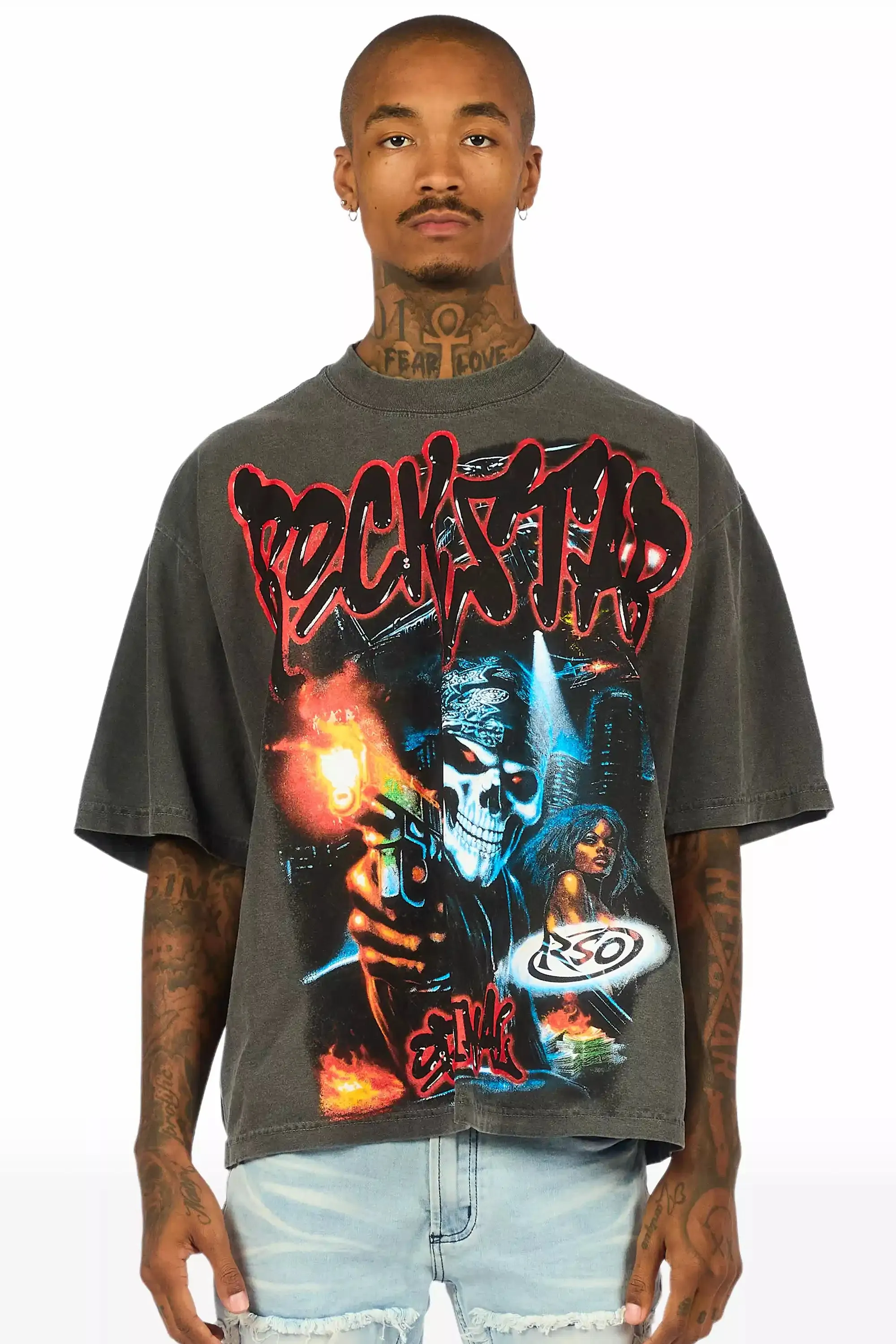 Arvyn Charcoal/Multi Oversized Graphic T-Shirt sold by Rockstar Original