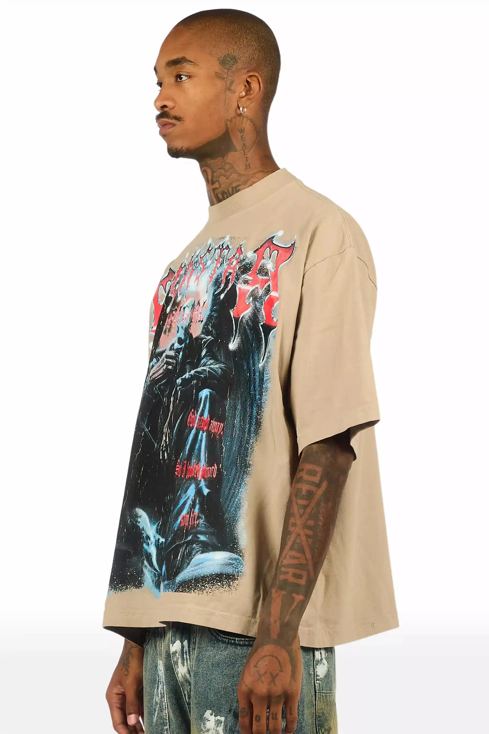 Krowne Beige/Black Oversized Graphic T-Shirt sold by Rockstar Original product image thumbnail 4