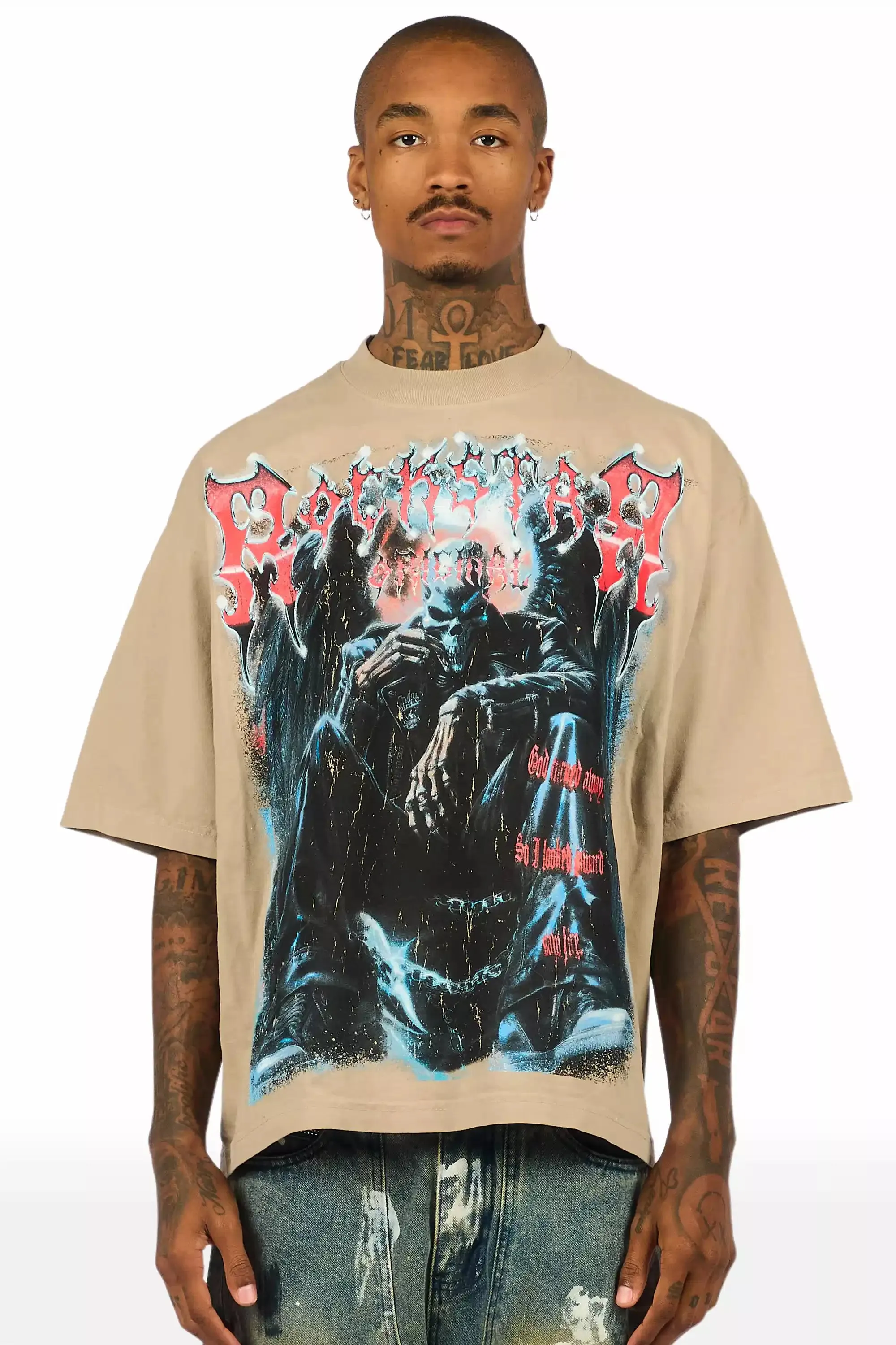 Krowne Beige/Black Oversized Graphic T-Shirt sold by Rockstar Original