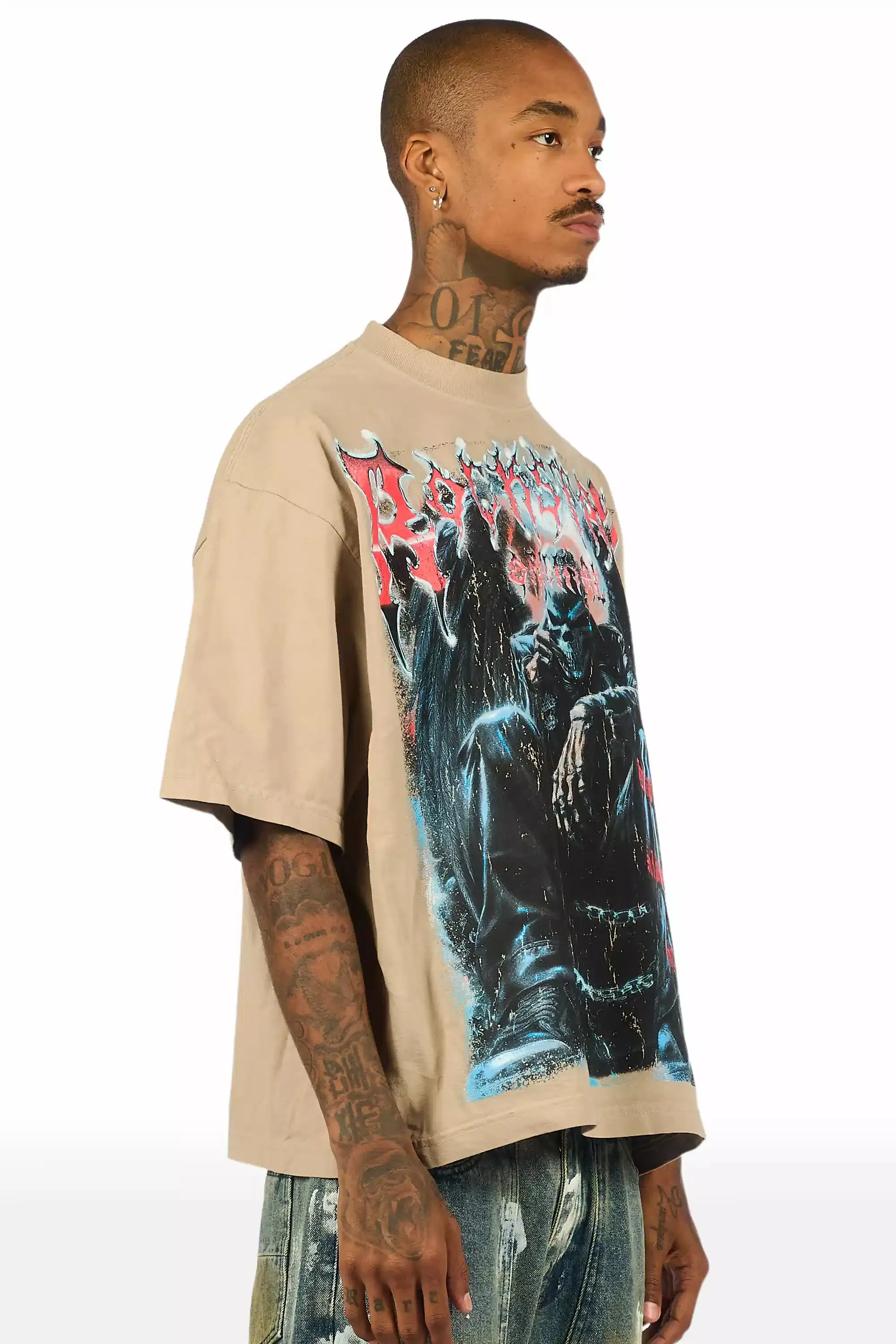 Krowne Beige/Black Oversized Graphic T-Shirt sold by Rockstar Original product image thumbnail 3