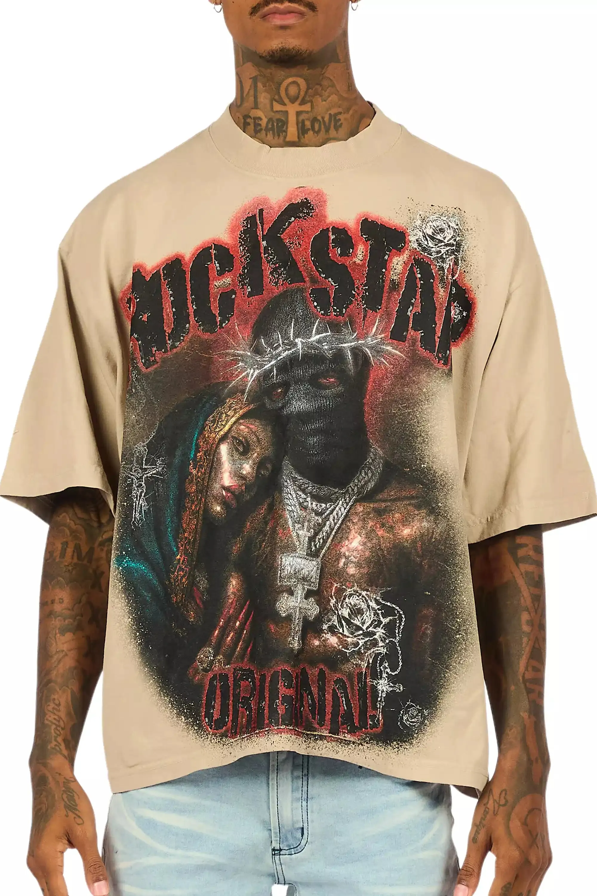 Rhydan Beige/Black Oversized Graphic T-Shirt sold by Rockstar Original product image thumbnail 5