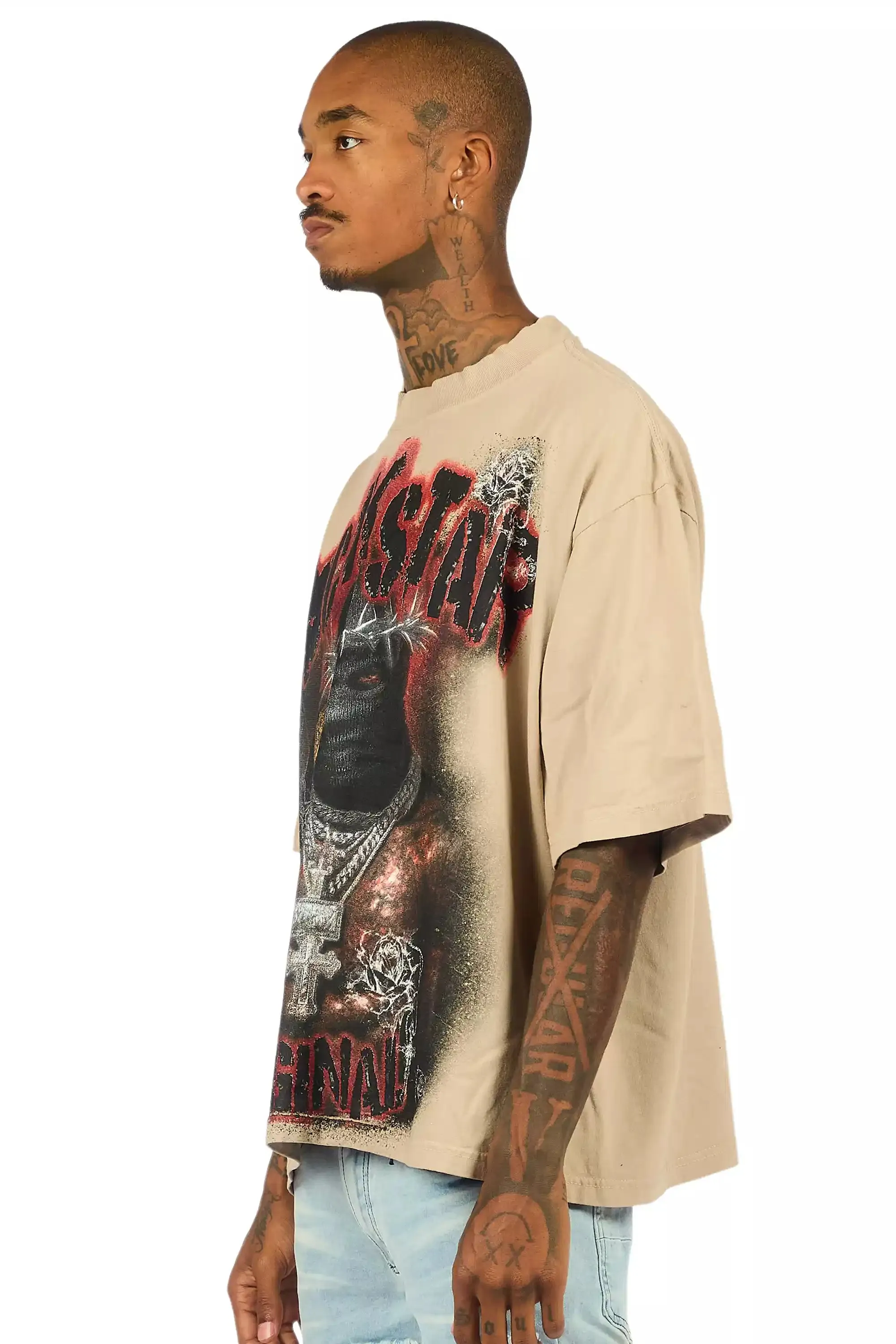 Rhydan Beige/Black Oversized Graphic T-Shirt sold by Rockstar Original product image thumbnail 4