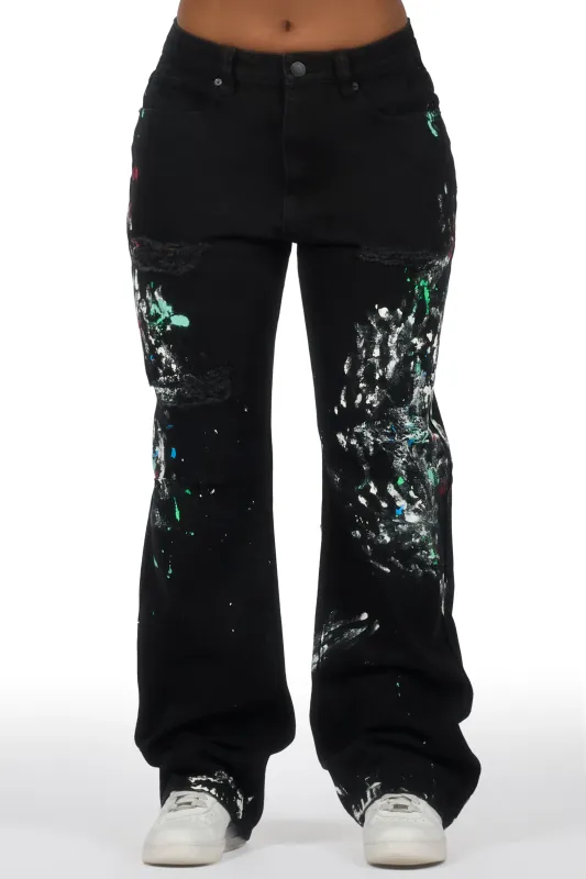 Teaira Black Painted Baggy Jean sold by Rockstar Original