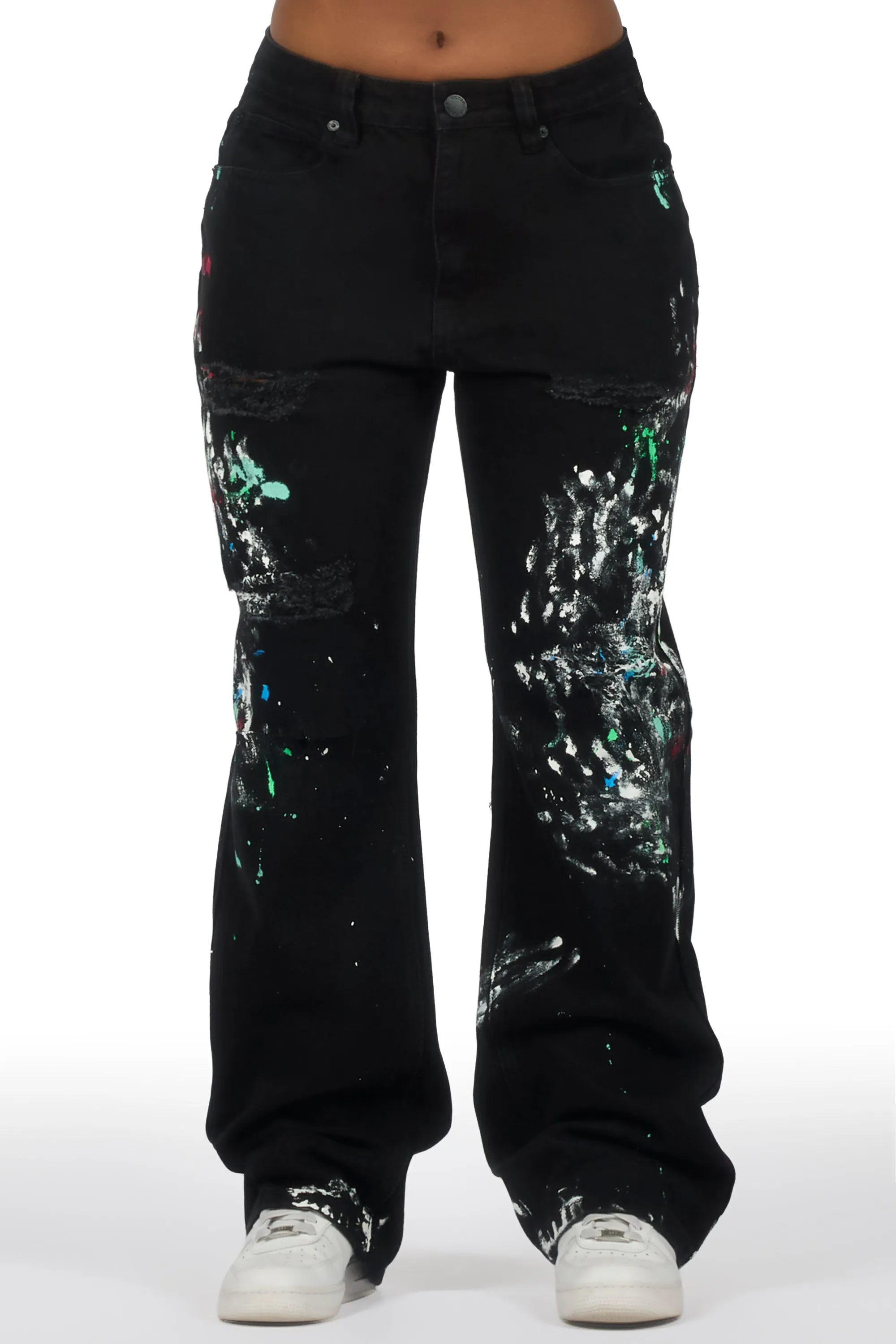 Teaira Black Painted Baggy Jean sold by Rockstar Original