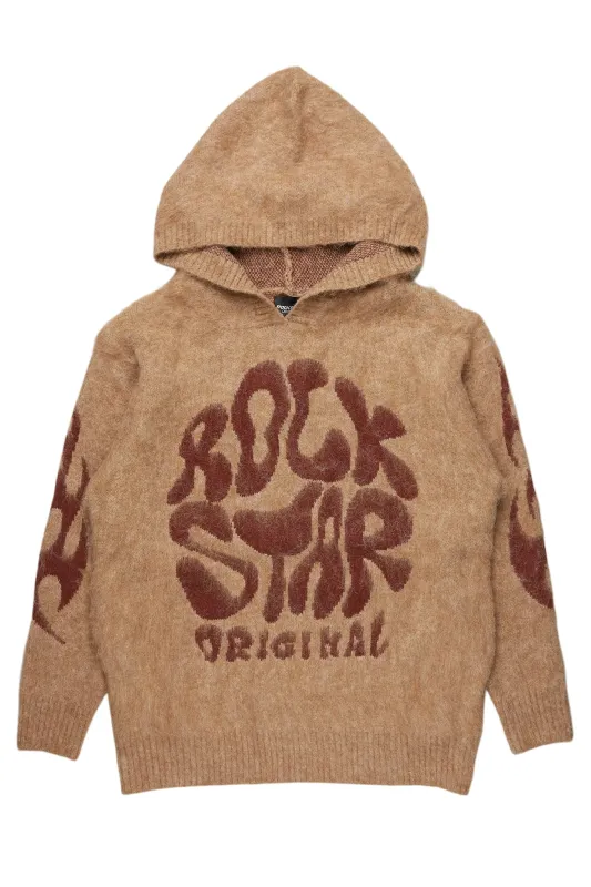 Akeya Beige Graphic Knit Hoodie sold by Rockstar Original