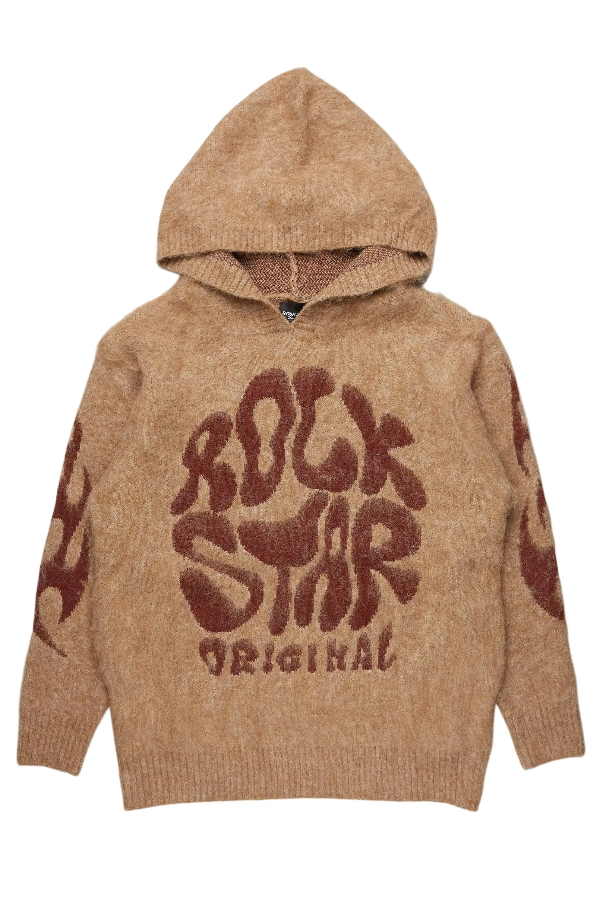 Akeya Beige Graphic Knit Hoodie sold by Rockstar Original