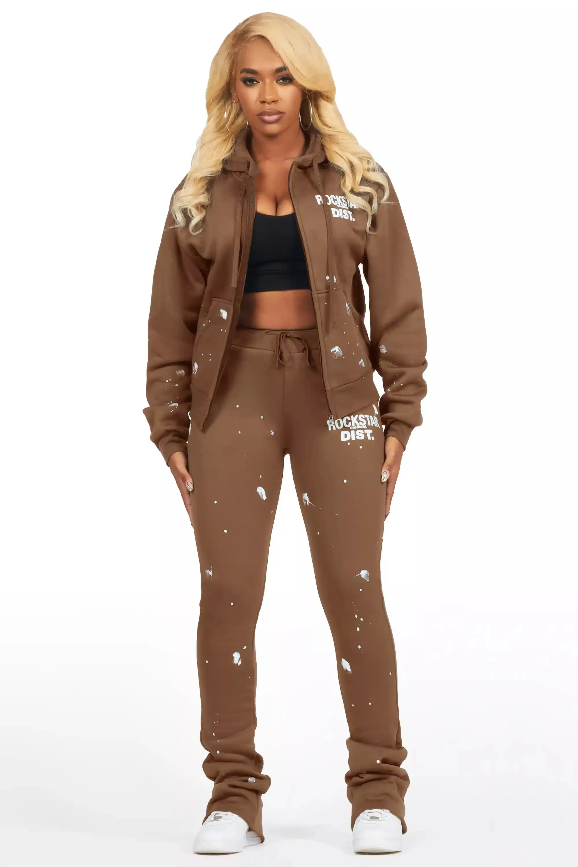 Halloway Mocha Zip Up Super Stacked Trackset sold by Rockstar Original