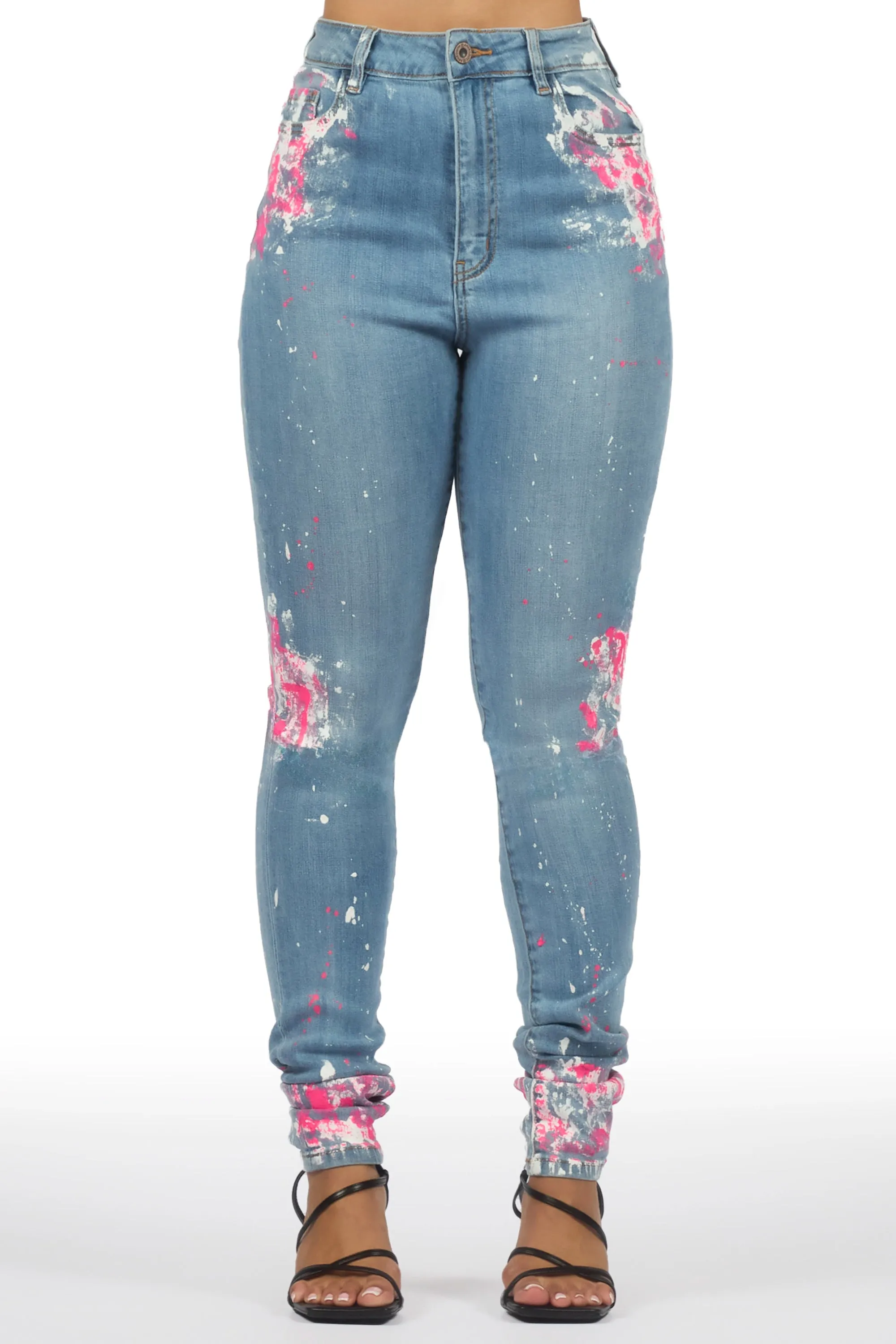 Karina Light Wash Painted Skinny Jean sold by Rockstar Original