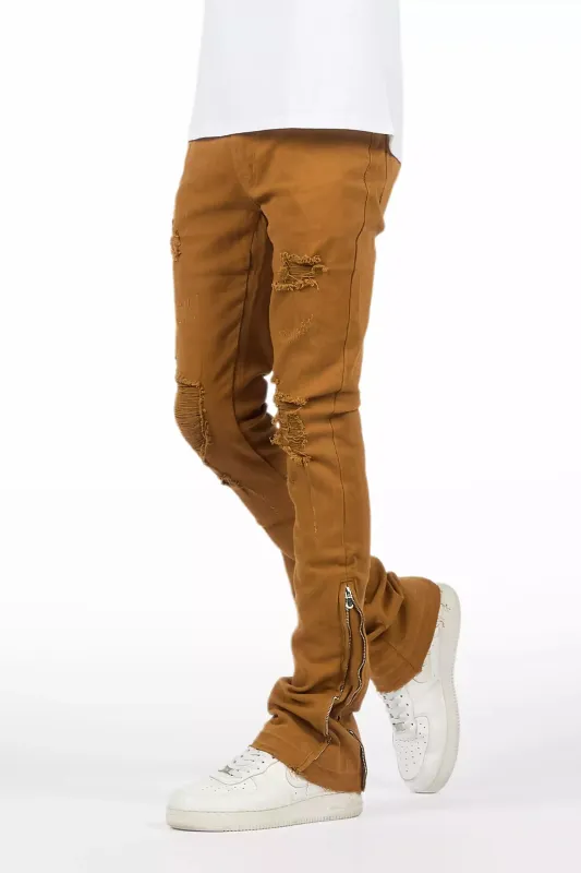 Jaymes Beige Stacked Flare Jean sold by Rockstar Original