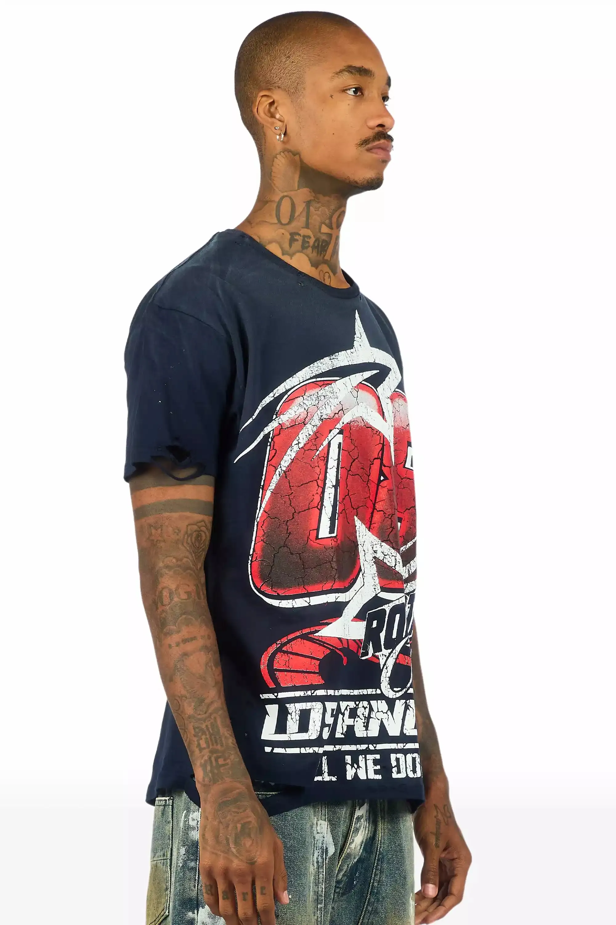 Kastell Navy/White Oversized Distressed Graphic T-Shirt sold by Rockstar Original product image thumbnail 3