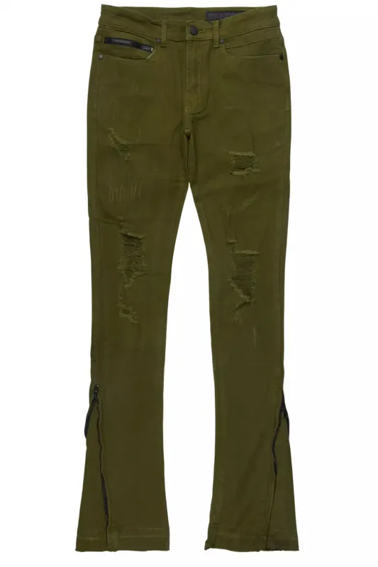 Jaymes Olive Stacked Flare Jean made by Rockstar Original