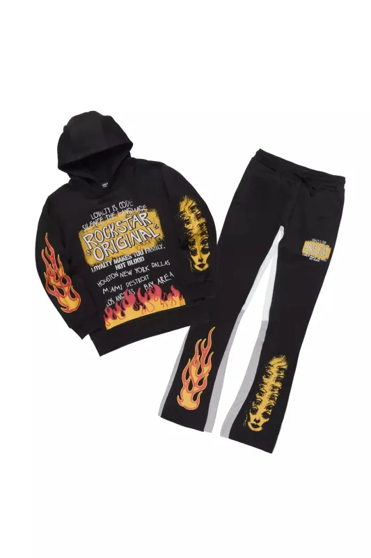 Boys Beno Black/Yellow Flare Stacked Track Set sold by Rockstar Original