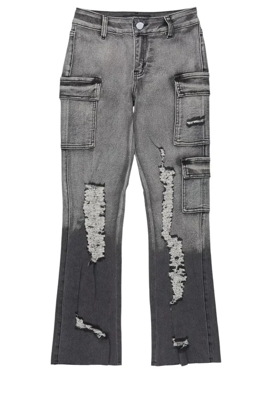 Girls Vixen Grey Wash Distressed Stacked Jean sold by Rockstar Original