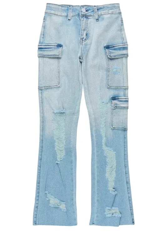 Girls Vixen Light Wash Distressed Stacked Jean sold by Rockstar Original