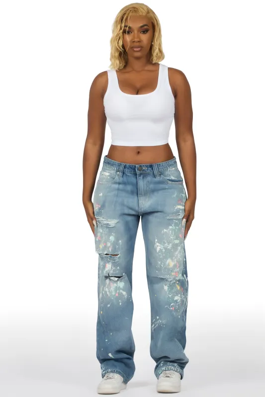 Teaira Light Wash Painted Baggy Jean sold by Rockstar Original