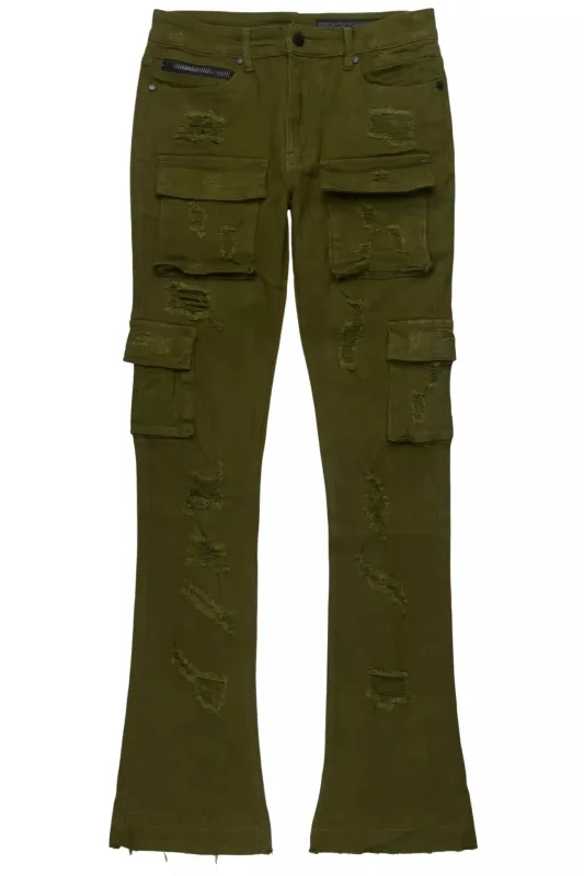 Zaid Olive Stacked Flare Jean sold by Rockstar Original