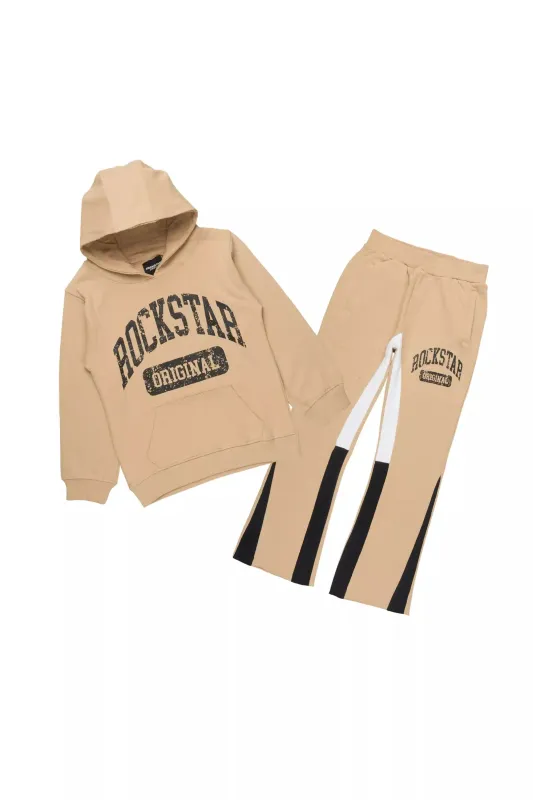 Boys Member Beige/Black Hoodie Stacked Flare Track Set sold by Rockstar Original