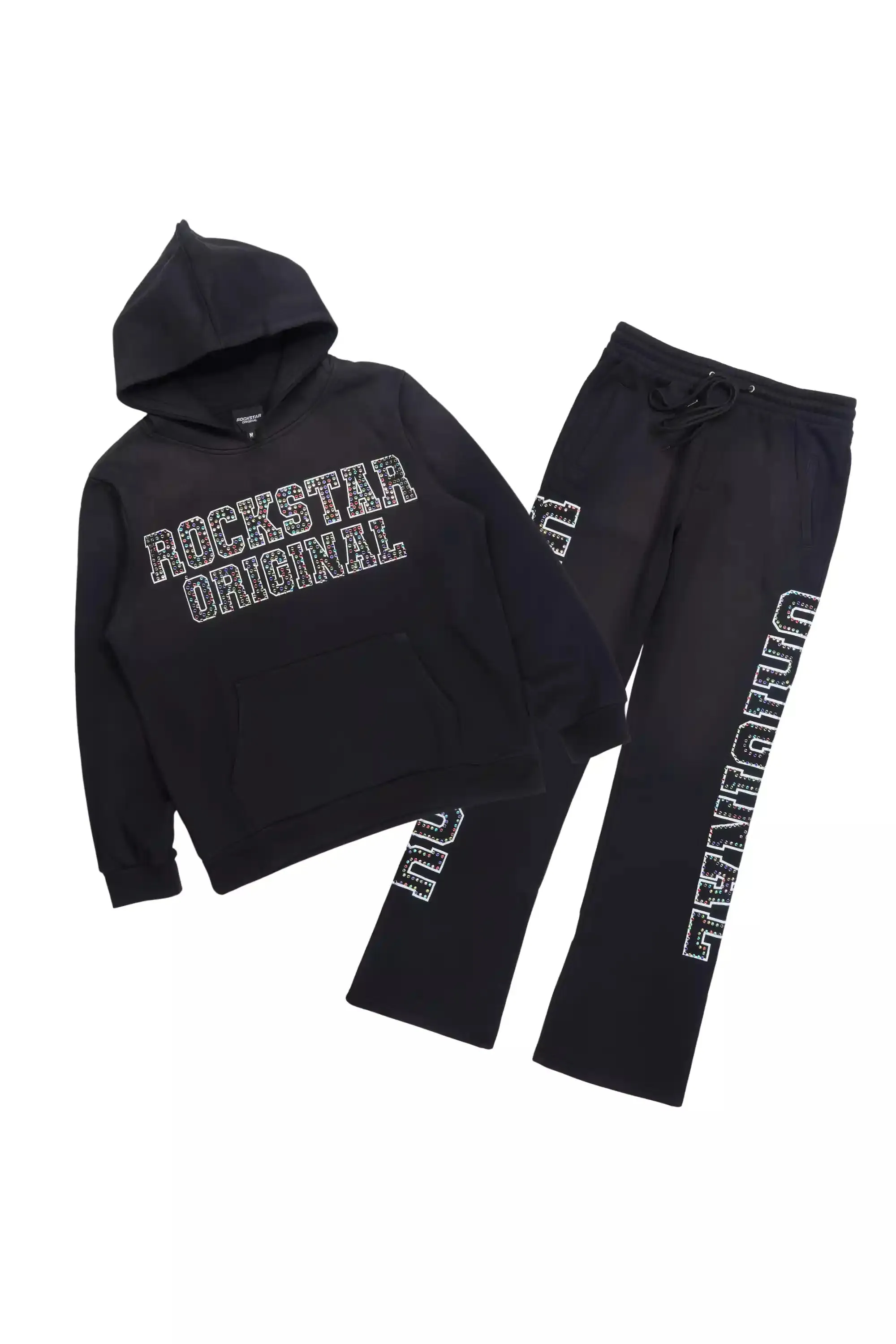 Ustin Black Rhinestone Hoodie Relaxed Track Set sold by Rockstar Original