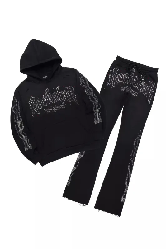 Mares Black Rhinestone Hoodie Relaxed Track Set sold by Rockstar Original