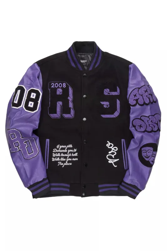 Leslaw Purple/Black Varsity Jacket sold by Rockstar Original