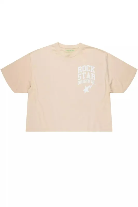Gerrit Beige/White Boxy Crop T-Shirt sold by Rockstar Original