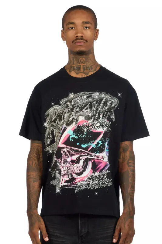 Outerworld Black Graphic Rhinestone T-Shirt sold by Rockstar Original