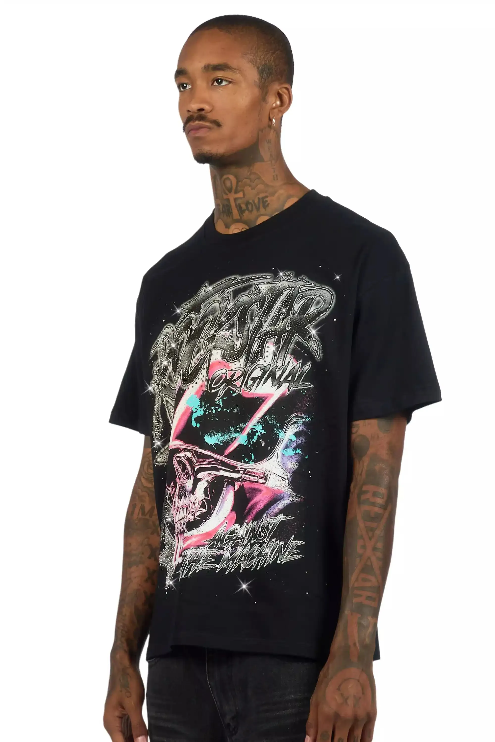 Outerworld Black Graphic Rhinestone T-Shirt sold by Rockstar Original product image thumbnail 4