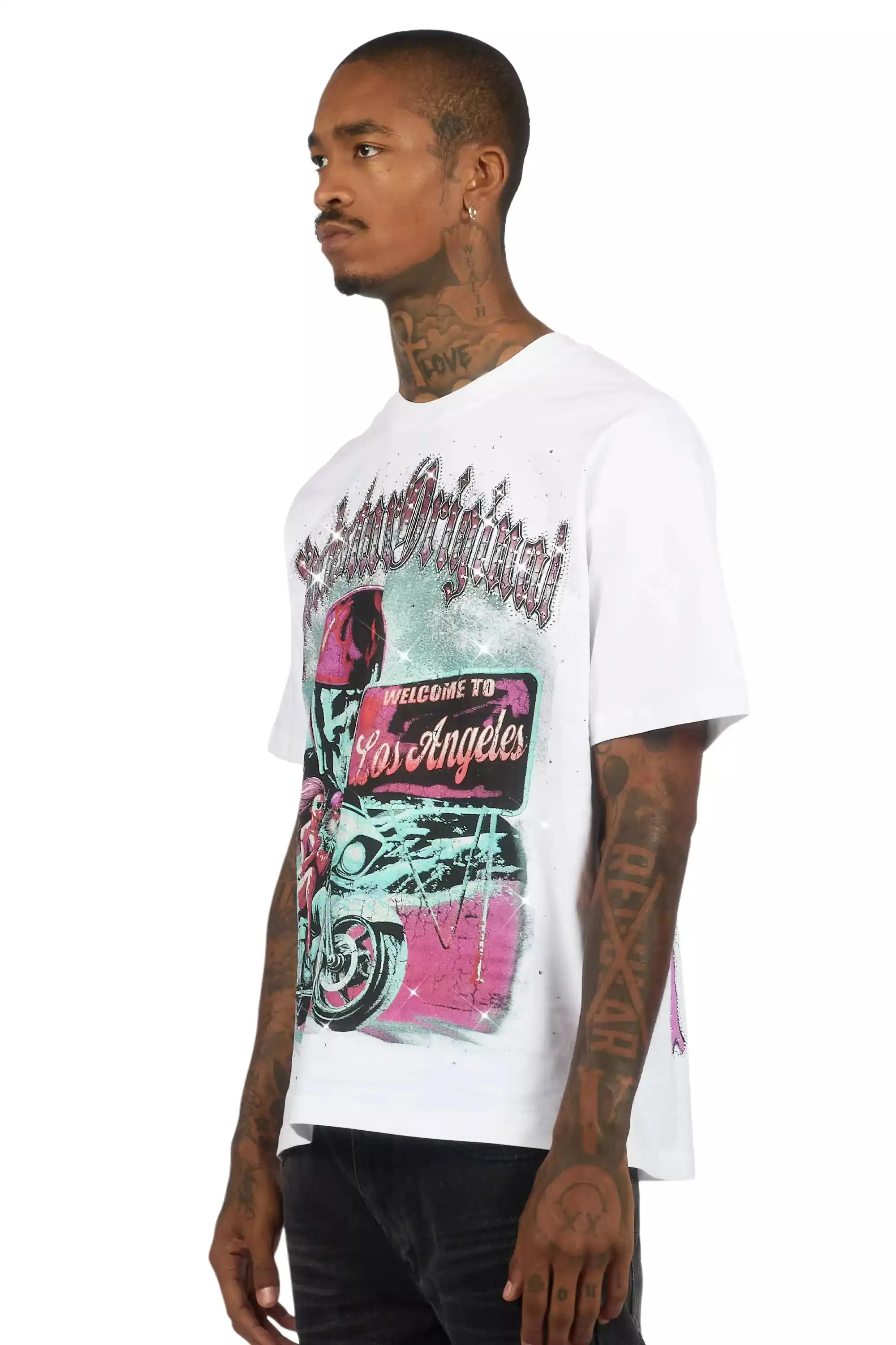 Reece White Graphic Rhinestone T-Shirt sold by Rockstar Original product image thumbnail 5